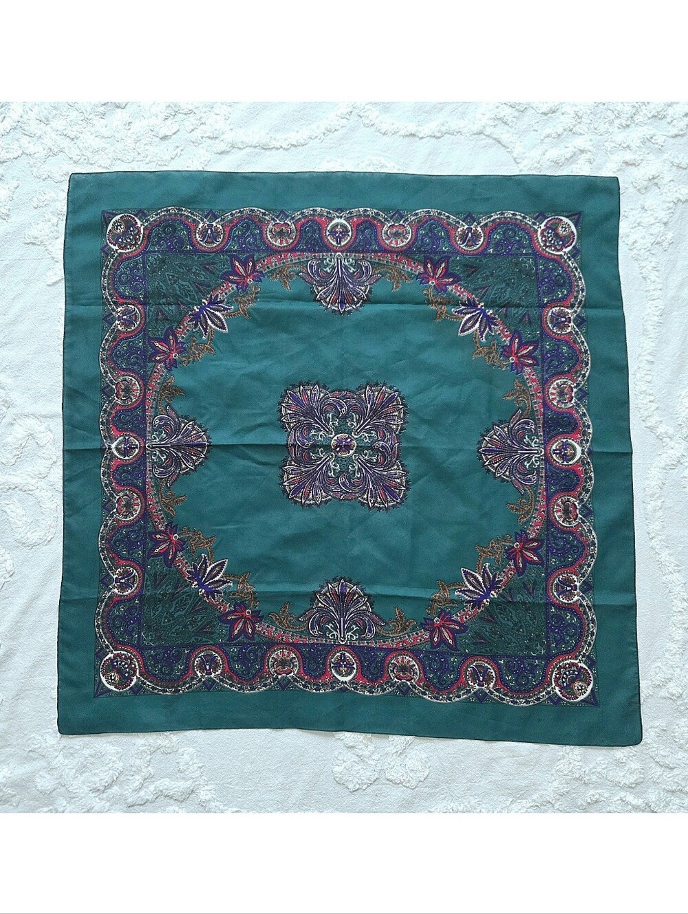 Deep Green Paisley Scarf, Square, 30" Bohemian, Romantic